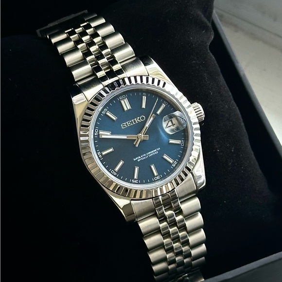 Seiko NH35 Automatic Watch Mod 36mm Navy Blue Dial Sapphire